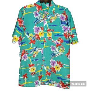 Vintage 80s Hawaiian button down short sleeve top vibrant colors size medium